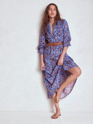 Cecily Cotton Midi Dress-Soft Blue. Bloom Mosaic