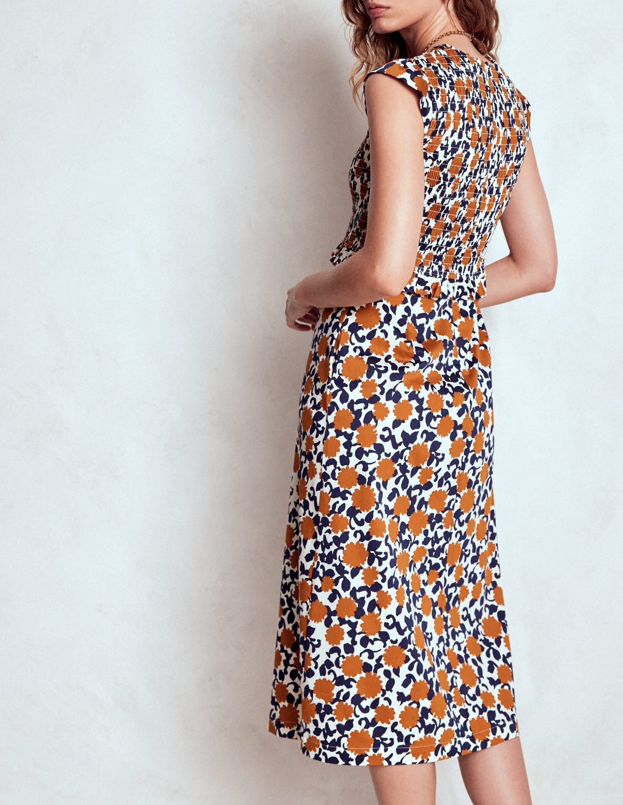 Carolina Smocked Midi Dress-Cognanc. Floweret Vine - Image 3