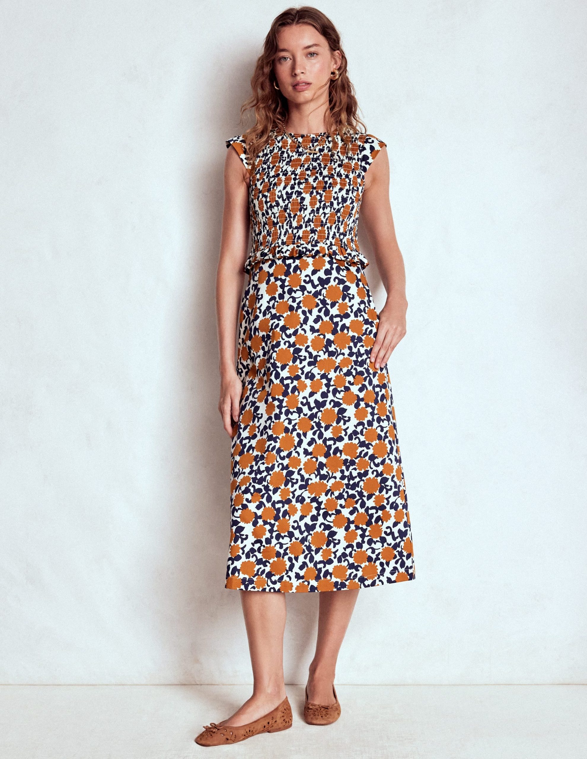 Carolina Smocked Midi Dress-Cognanc. Floweret Vine - Image 4