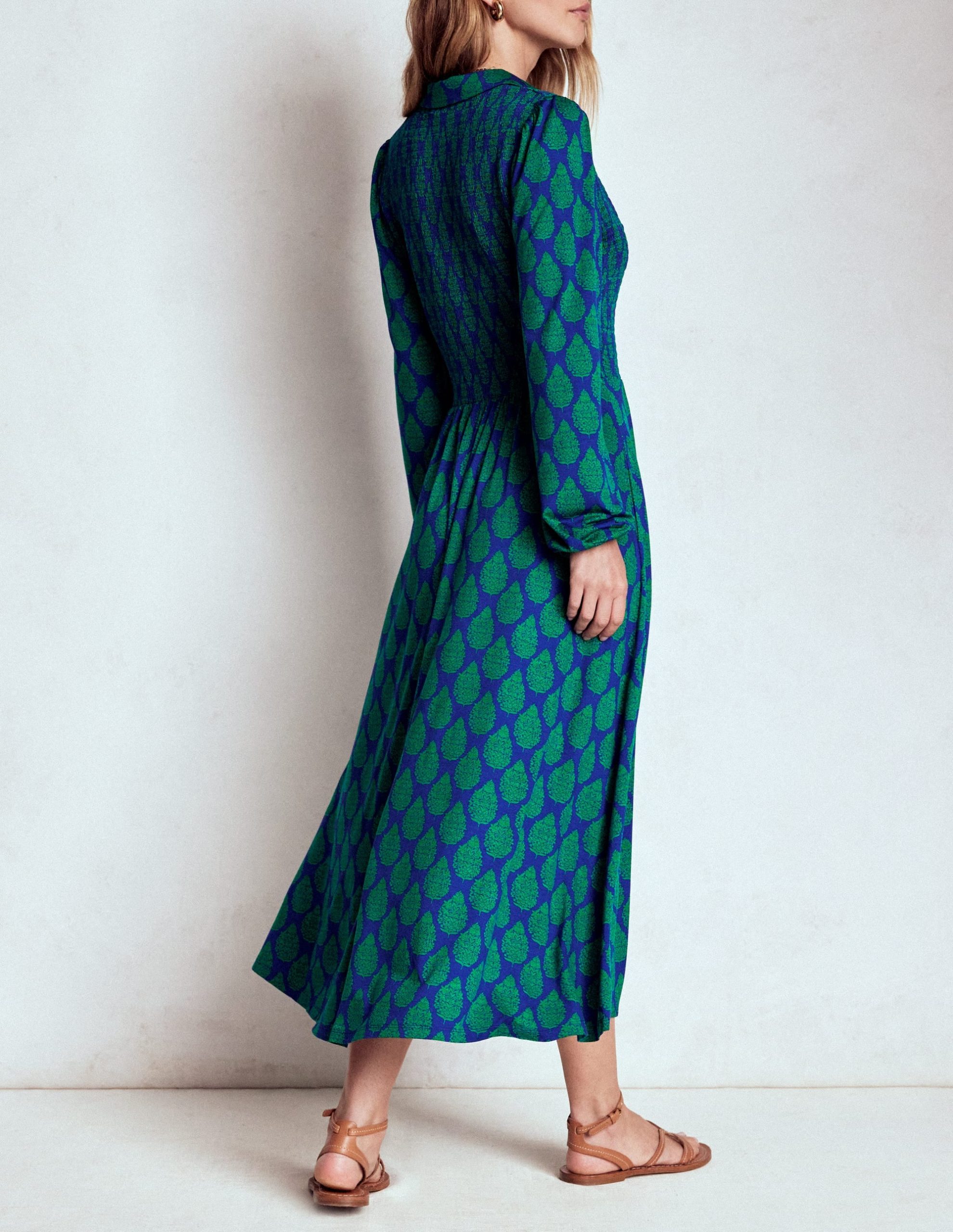 Smocked Jersey Shirt Dress-Blue. Wildflower Bouquet - Image 4