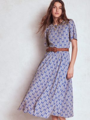 Louisa Jersey Midi Dress-Bright Blue. Ornate Geo