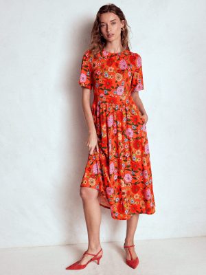 Louisa Jersey Midi Dress-Firecracker Red. Dahlia Trail