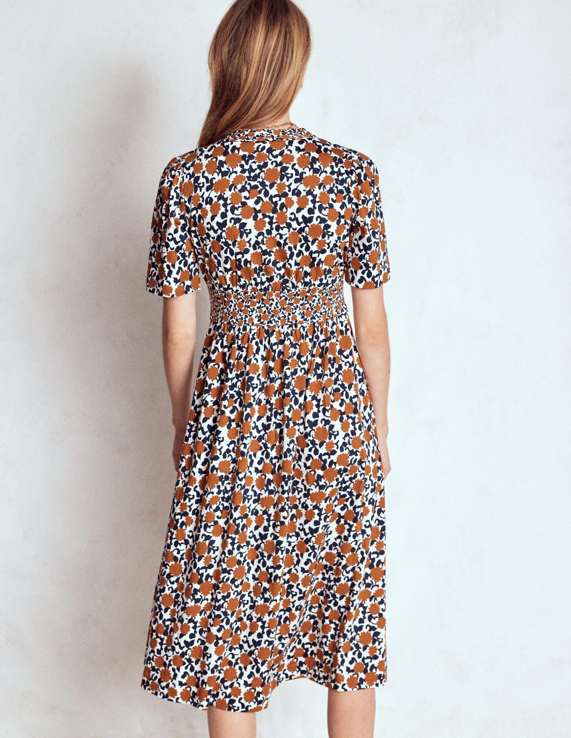 Natalia Jersey Tea Dress-Cognac. Floweret Vine - Image 4