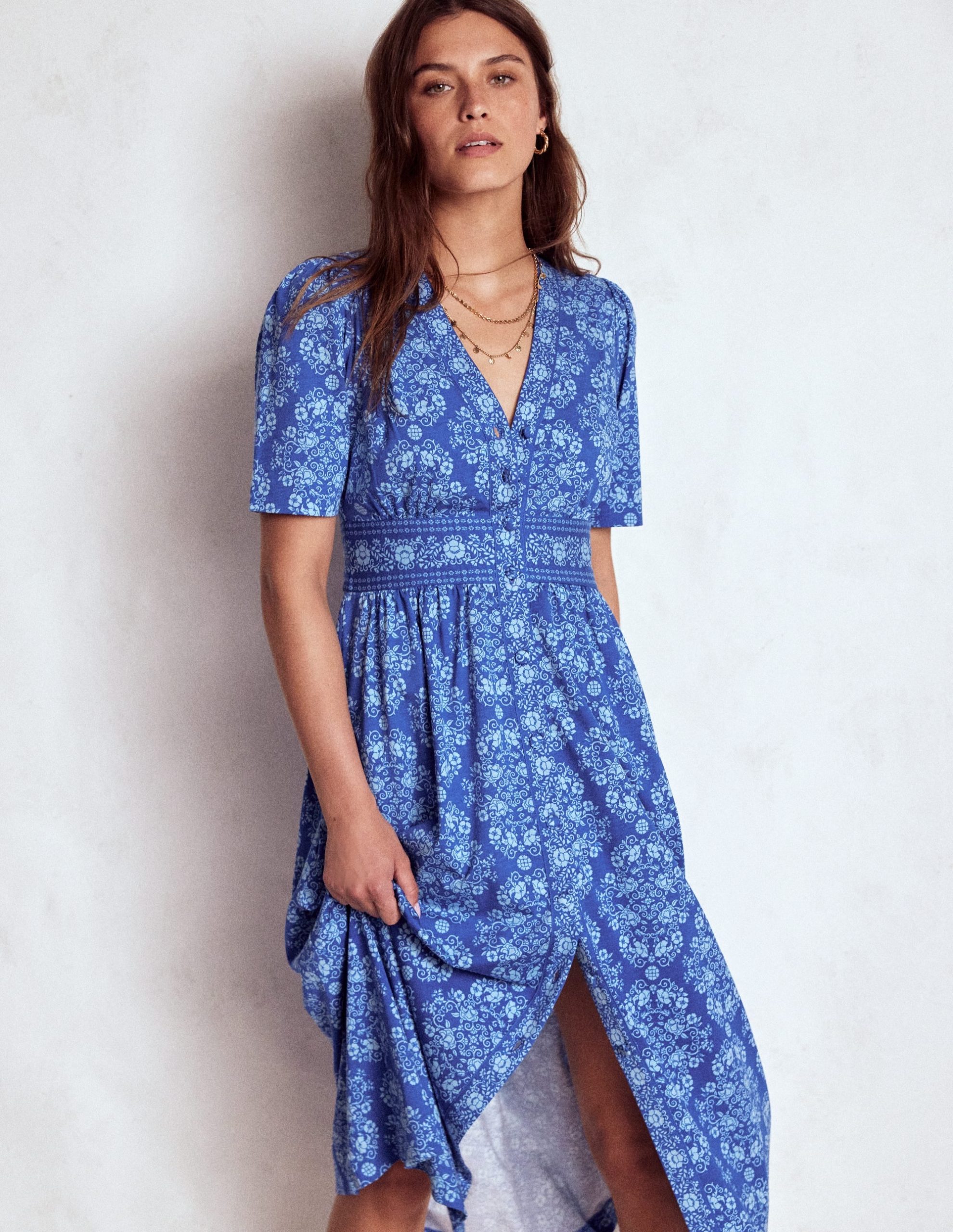 Natalia Jersey Tea Dress-Bright Blue. Ornamental - Image 3