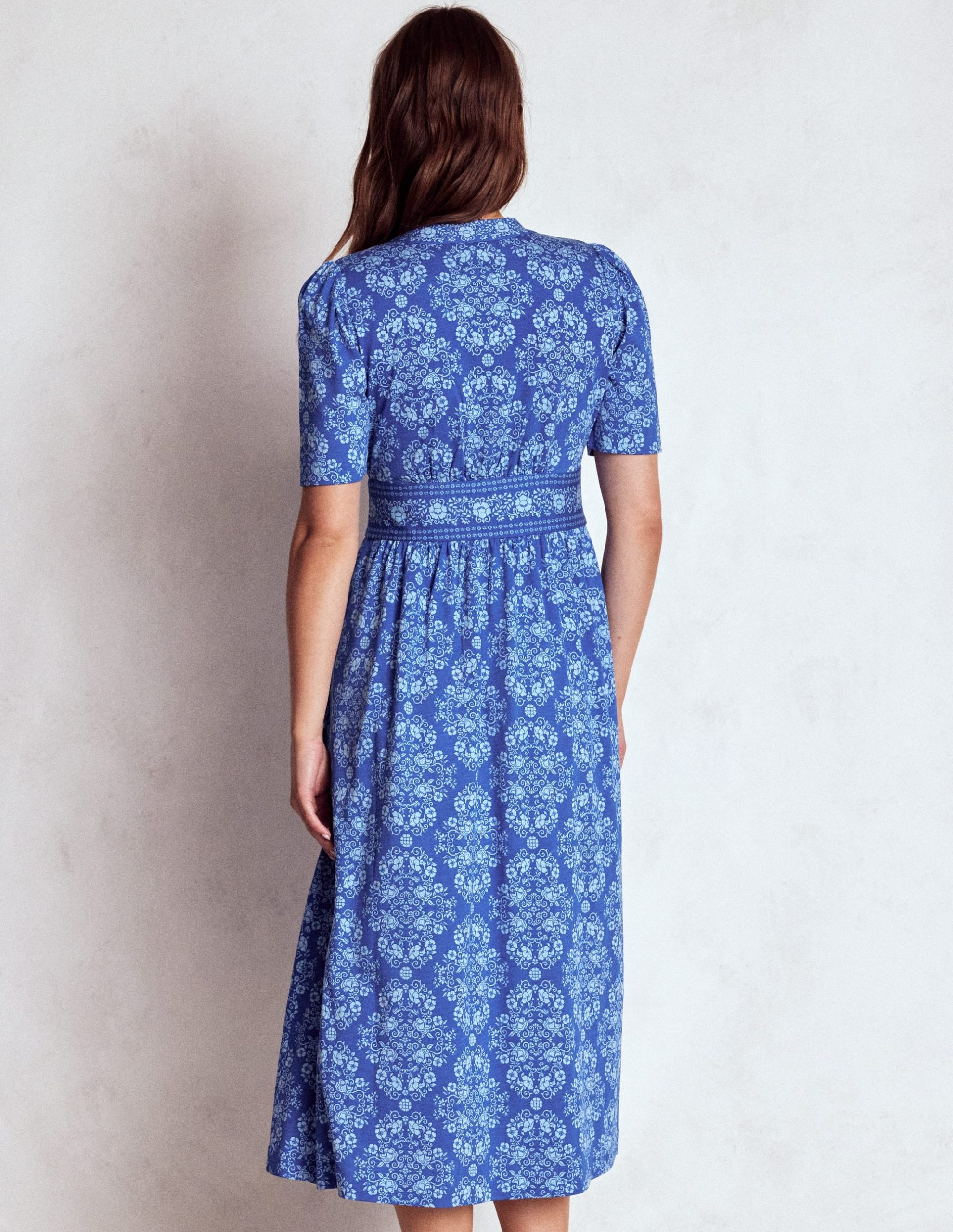 Natalia Jersey Tea Dress-Bright Blue. Ornamental - Image 4