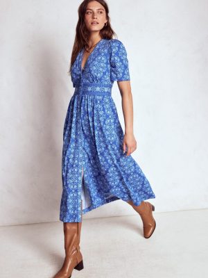 Natalia Jersey Tea Dress-Bright Blue. Ornamental