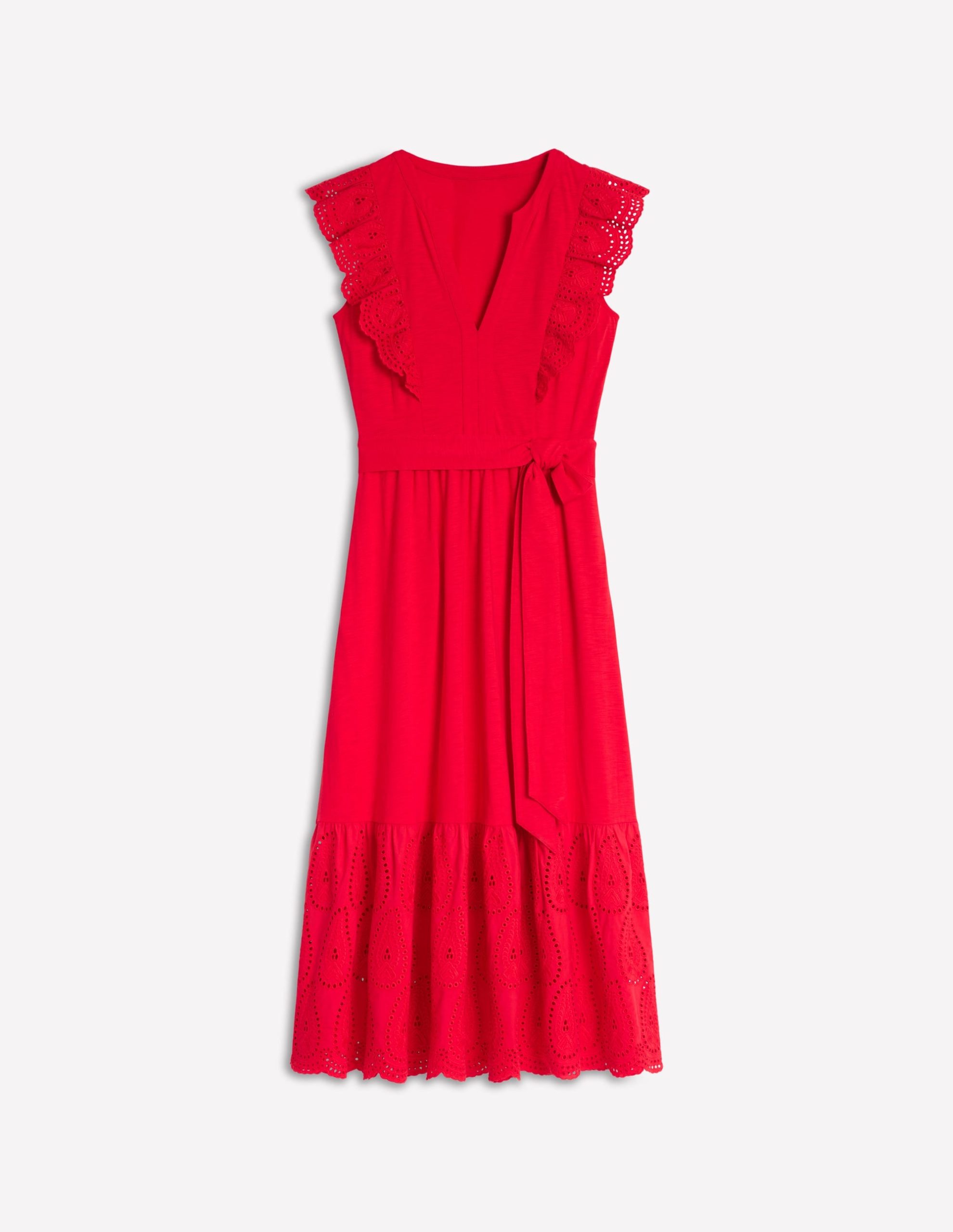 Ruffle Detail Tier Midi Dress-Poppy Red - Image 7