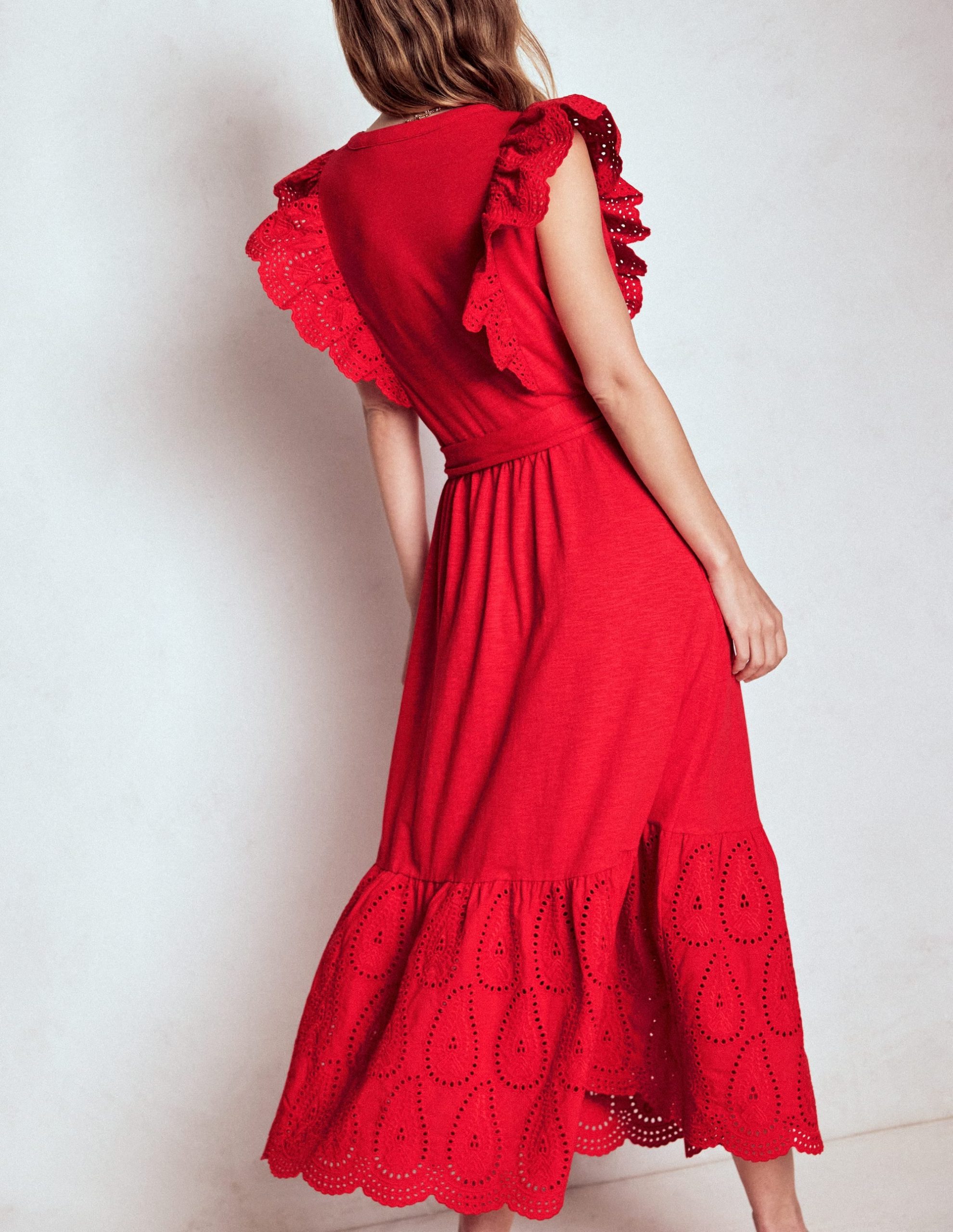 Ruffle Detail Tier Midi Dress-Poppy Red - Image 3