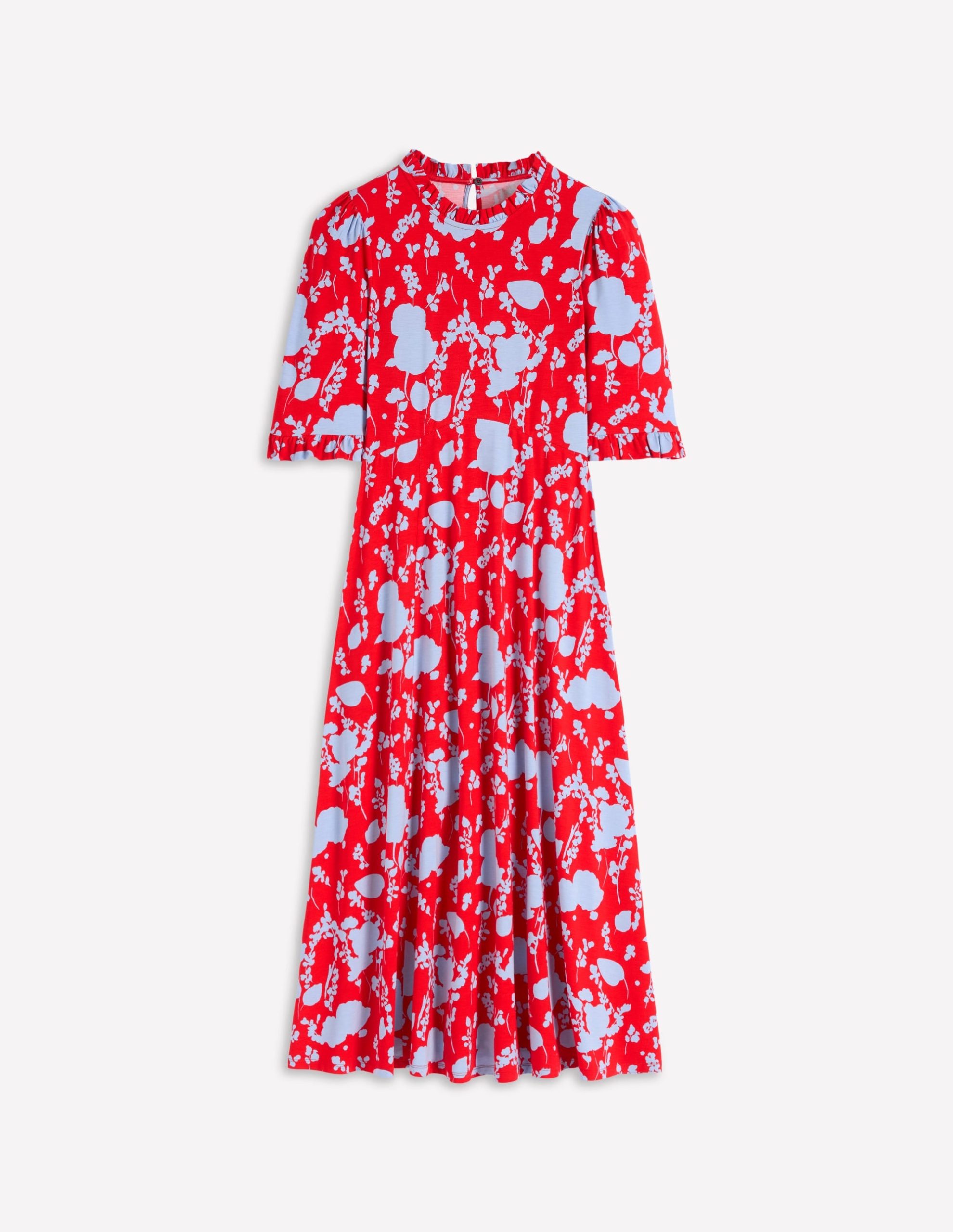 Ruffle Seamed Midi Dress-Poppy Red. Dainty Sprigs - Image 6