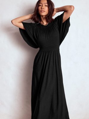Yoke Panel Maxi Dress-Black