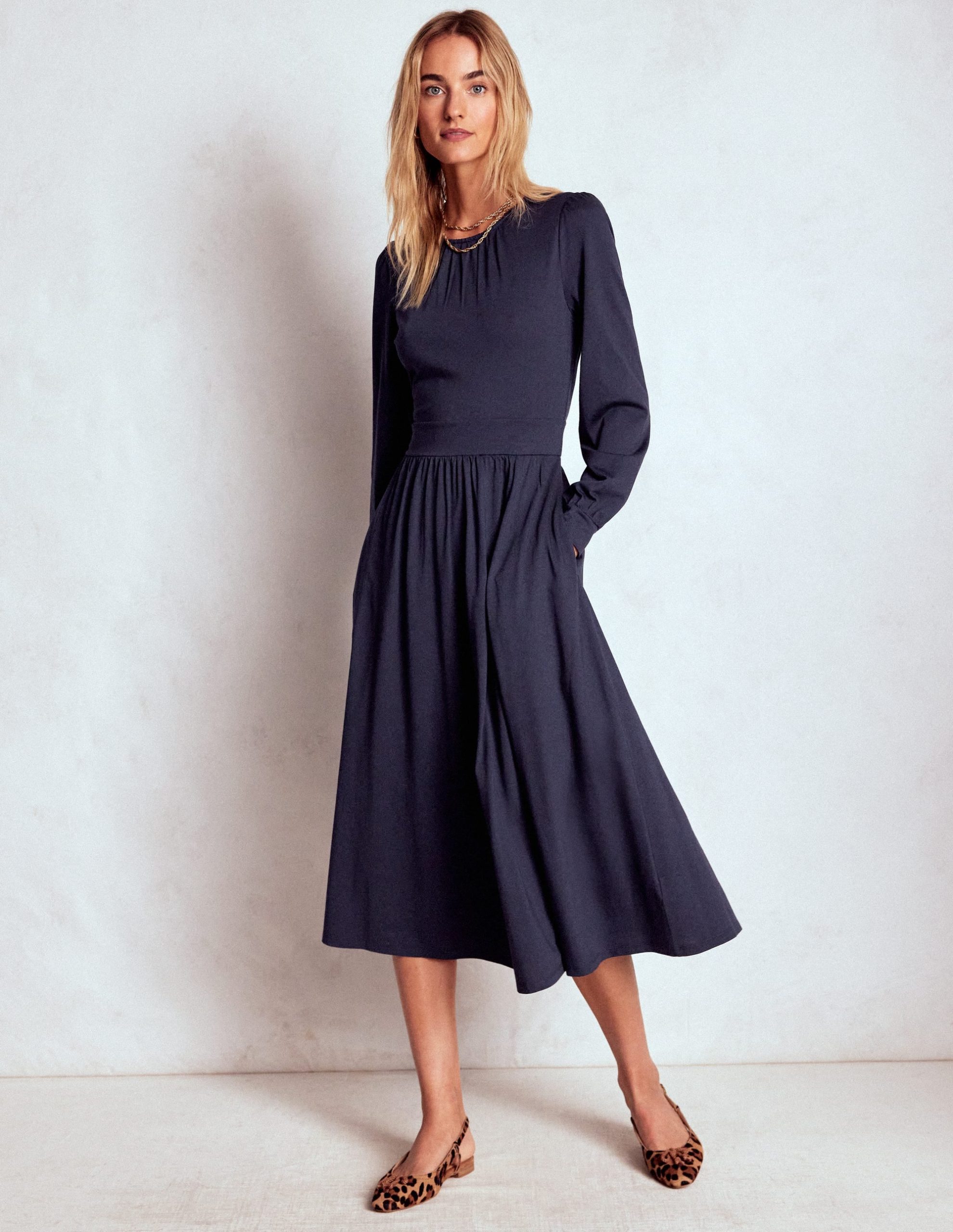 Alexandra Jersey Midi Dress-Navy - Image 4