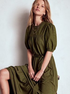 Lorelei Broderie Jersey Dress-Woodland Green
