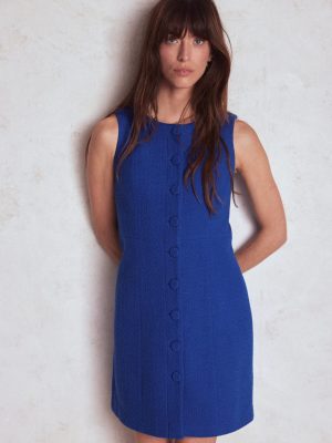 Cotton Texture Shift Dress-Gallery Blue