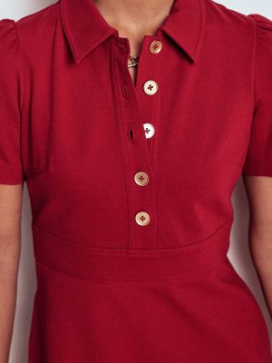 Nicolette Ponte Shirt Dress-Crimson Red