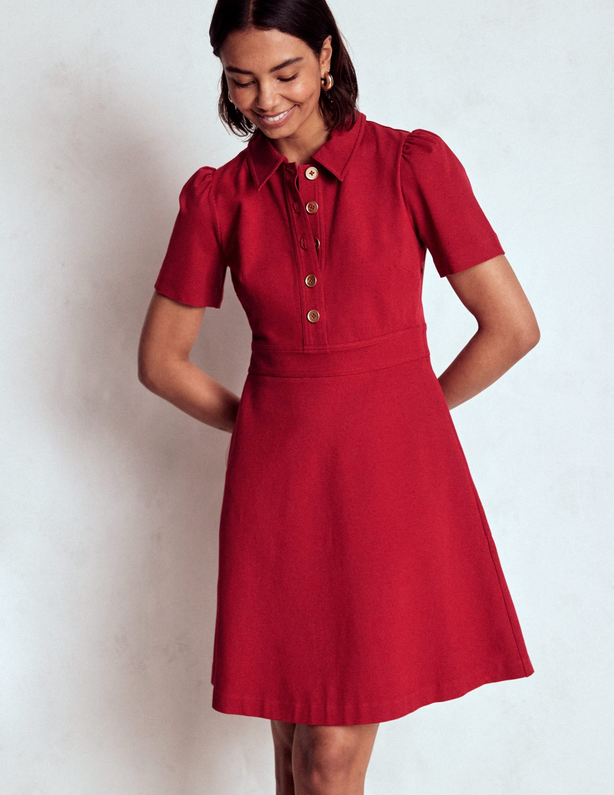 Nicolette Ponte Shirt Dress-Crimson Red - Image 2