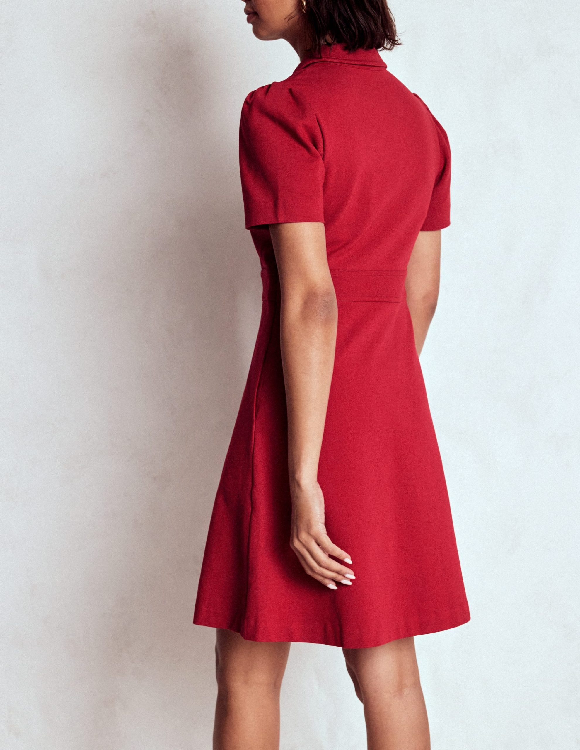 Nicolette Ponte Shirt Dress-Crimson Red - Image 3