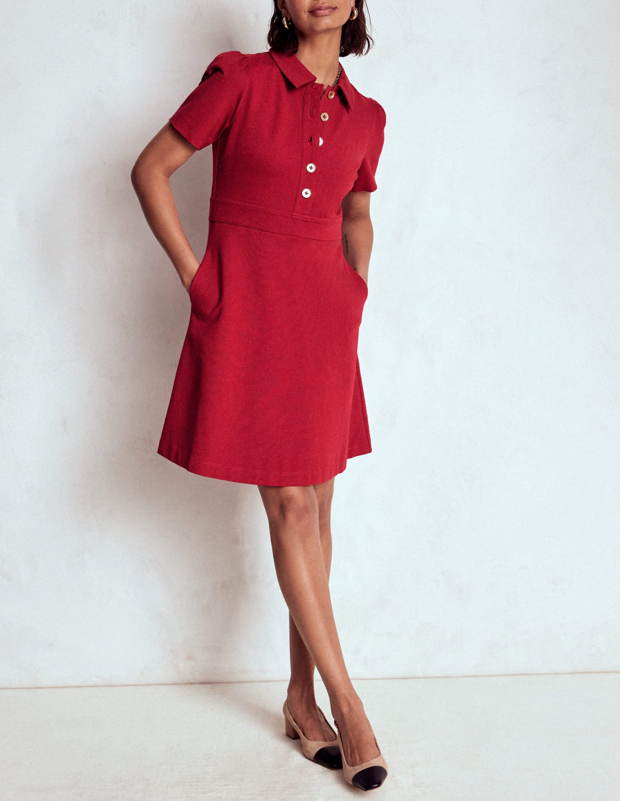 Nicolette Ponte Shirt Dress-Crimson Red - Image 4
