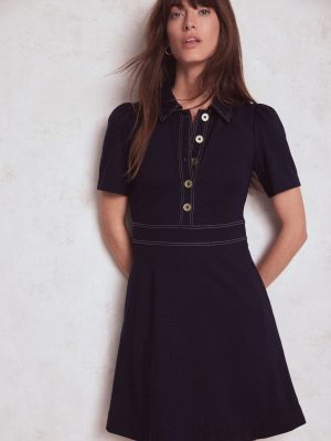 Nicolette Ponte Shirt Dress-Navy