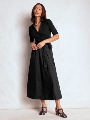 Collar Detail Mix Midi Dress-Black