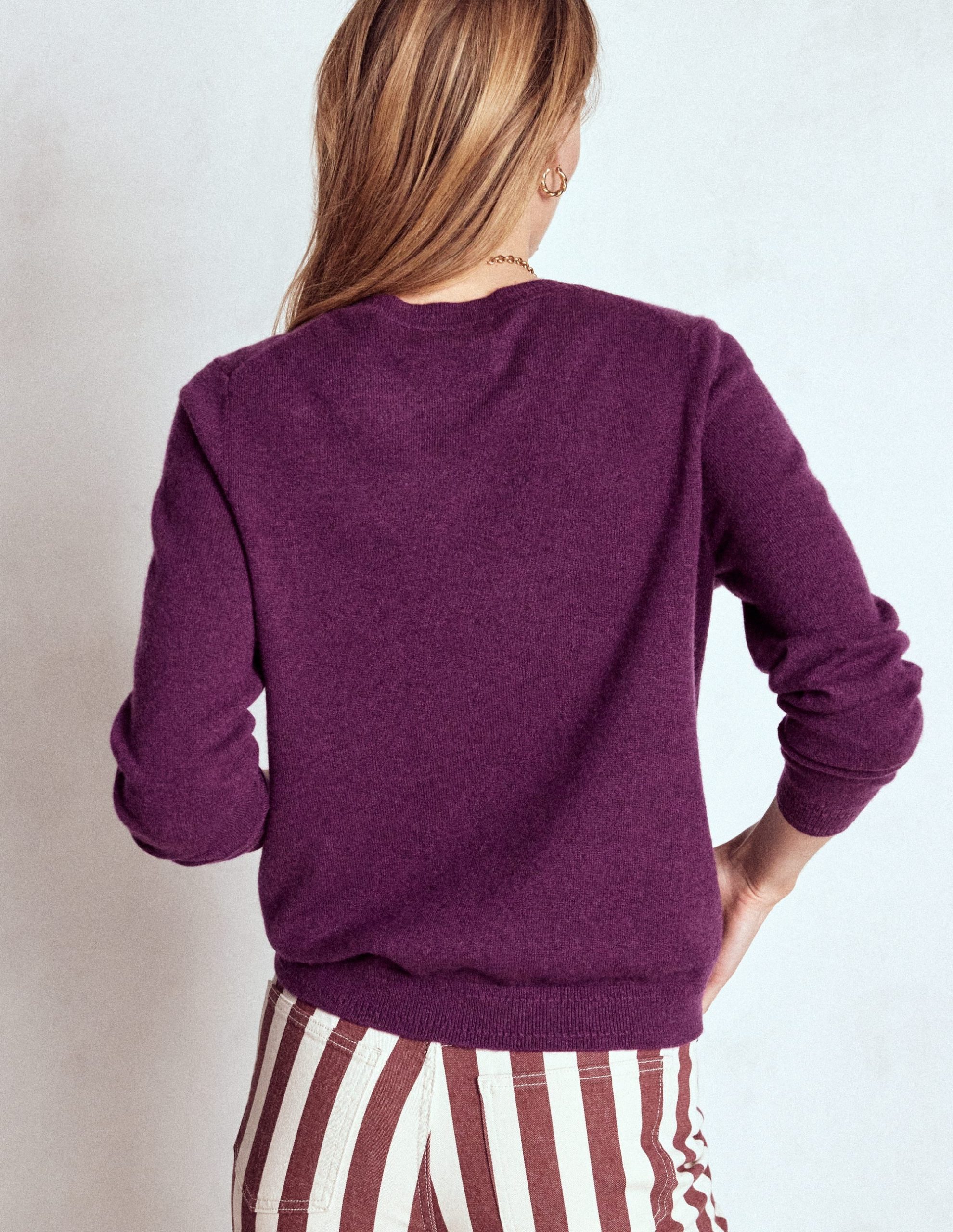Eva Cashmere Crew Neck Jumper-Plum Melange - Image 3
