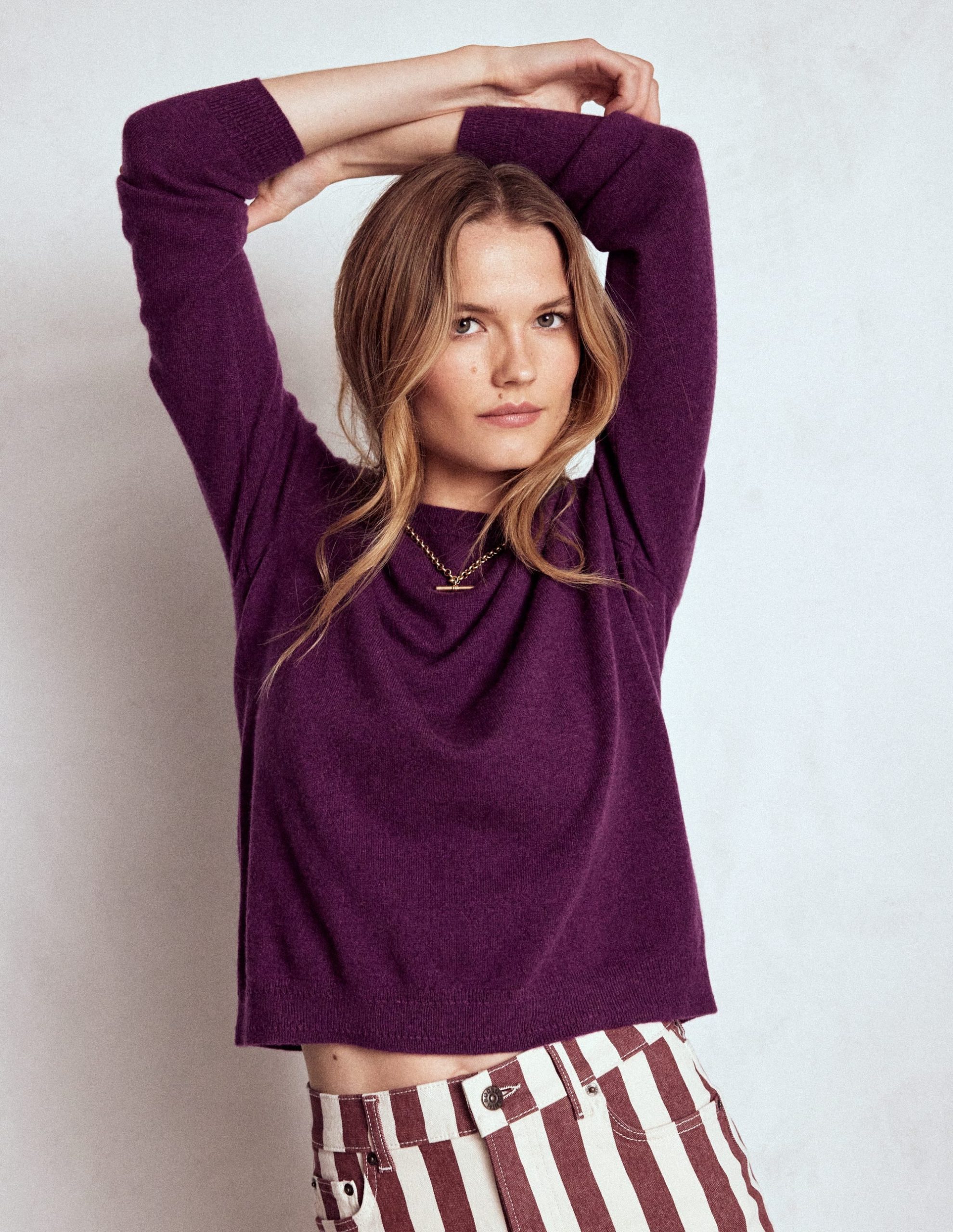 Eva Cashmere Crew Neck Jumper-Plum Melange - Image 5