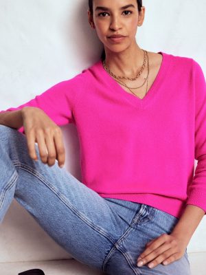 Eva Cashmere V-Neck Sweater-Pop Pansy