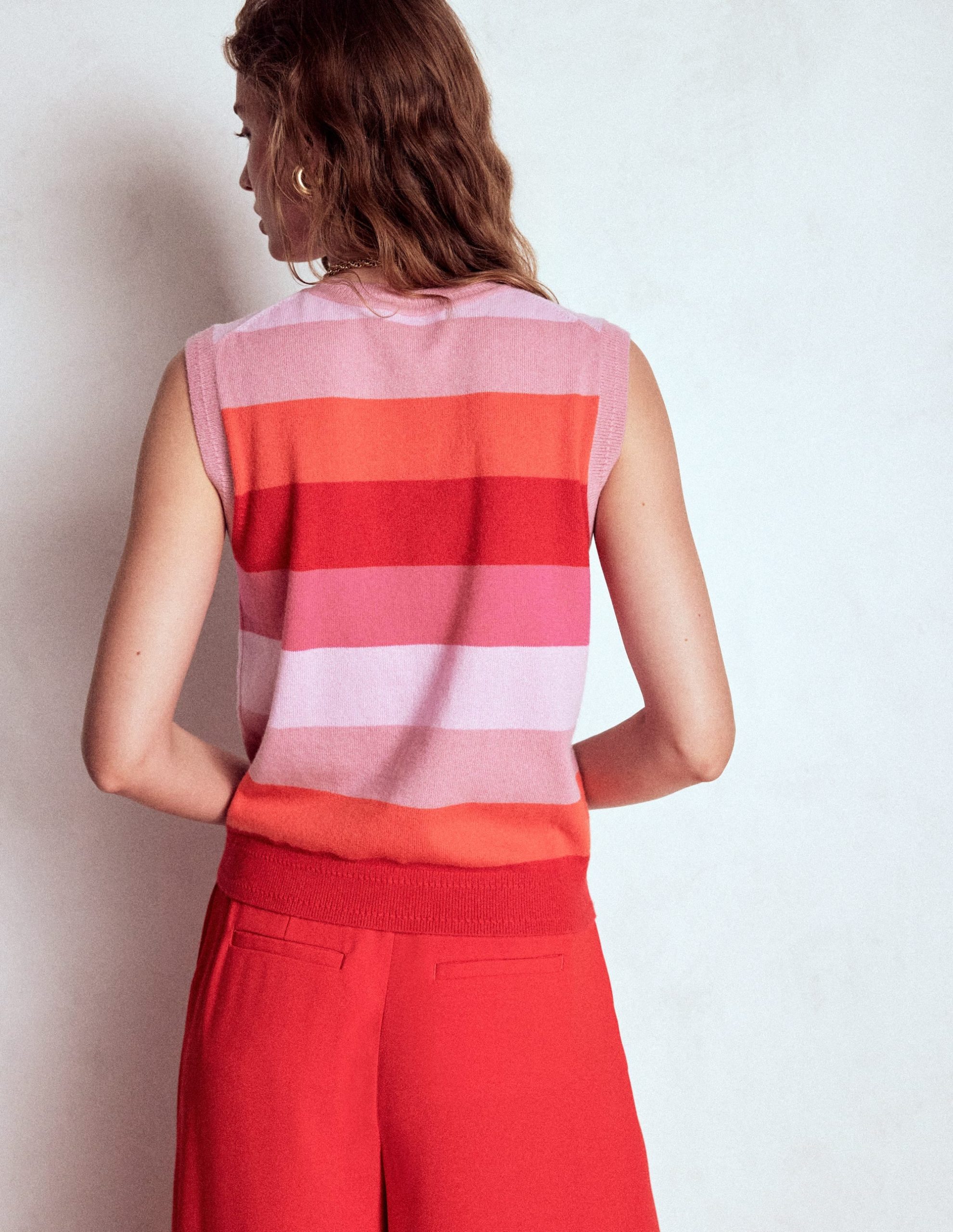 Eva Cashmere Vest-Pink/ Orange Stripe - Image 3