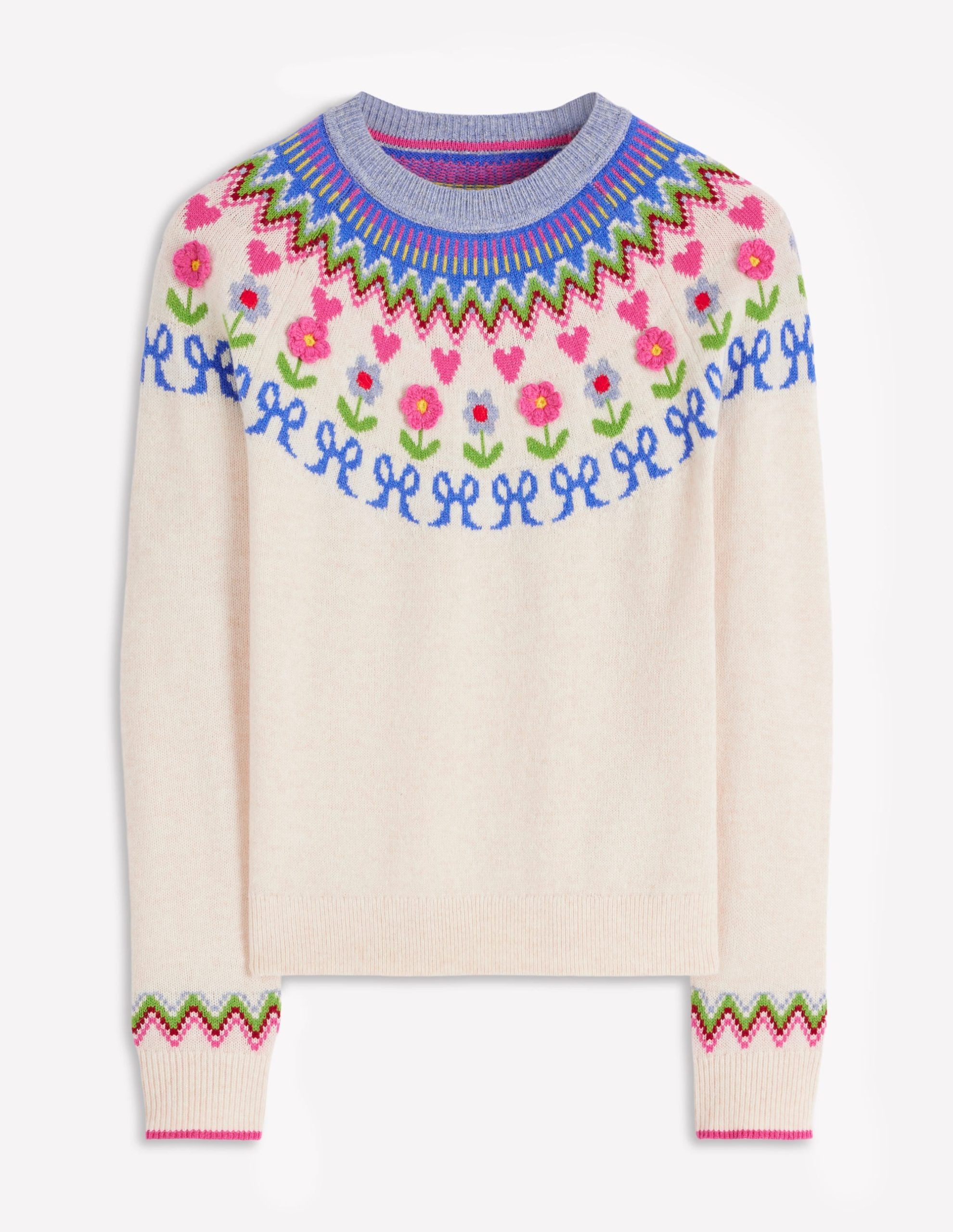 Edie Fair Isle Jumper-Oatmeal Melange. Flowers - Image 6