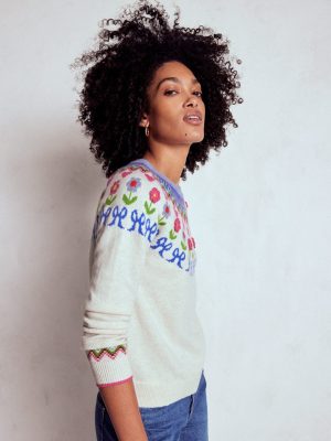 Edie Fair Isle Jumper-Oatmeal Melange. Flowers