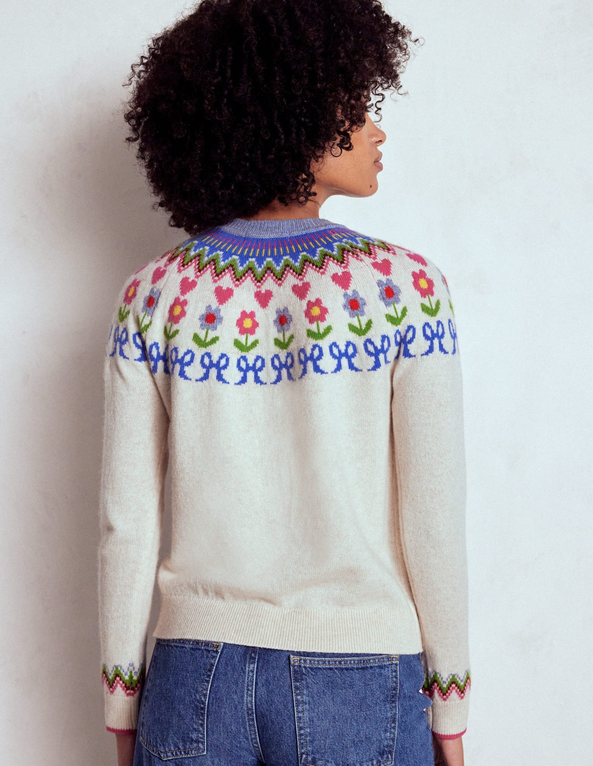 Edie Fair Isle Jumper-Oatmeal Melange. Flowers - Image 4