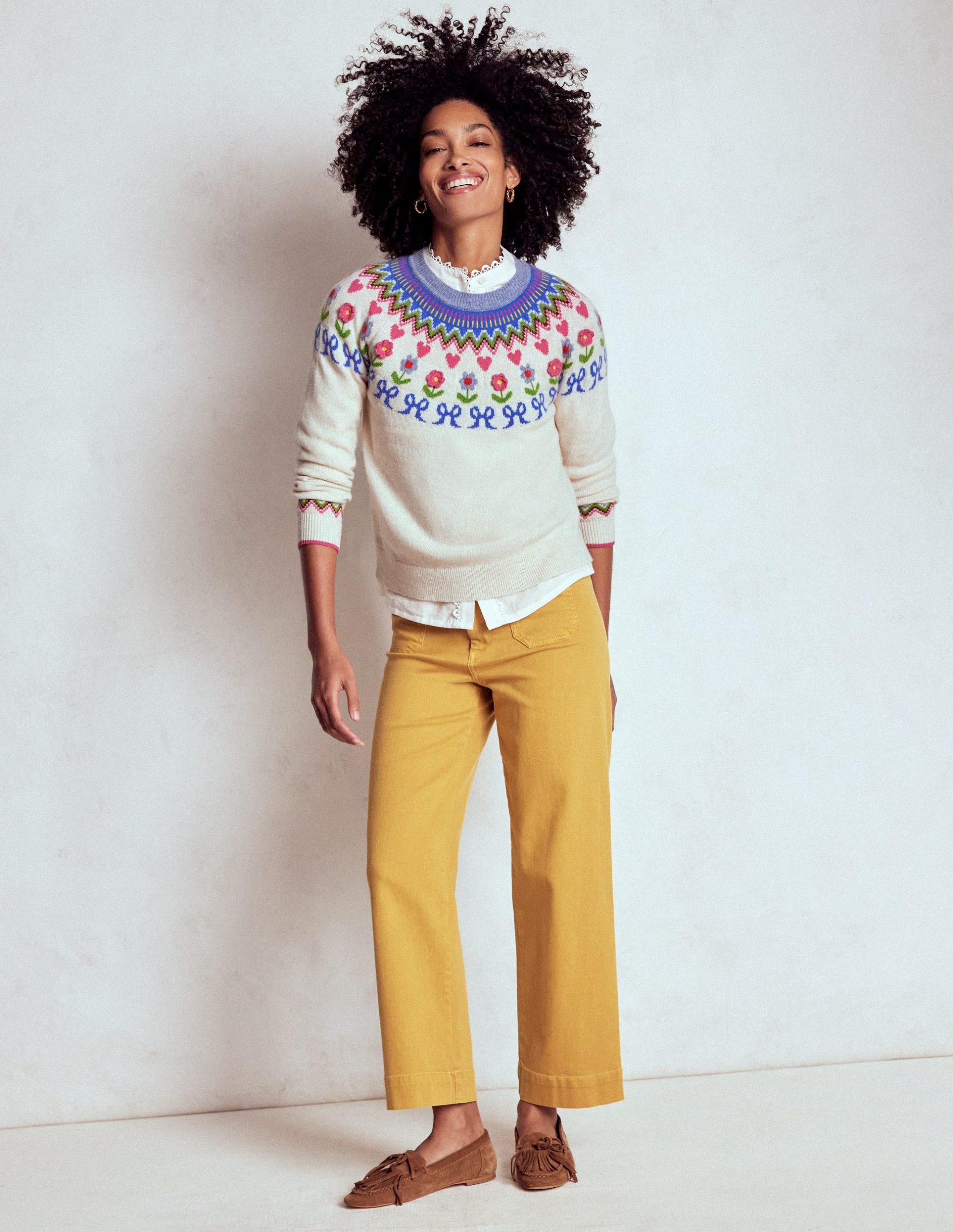 Edie Fair Isle Jumper-Oatmeal Melange. Flowers - Image 5
