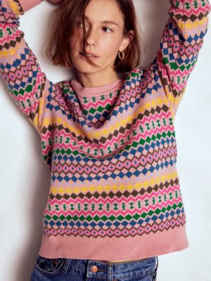 Edie Fair Isle Sweater-Pink. Geo Fair Isle