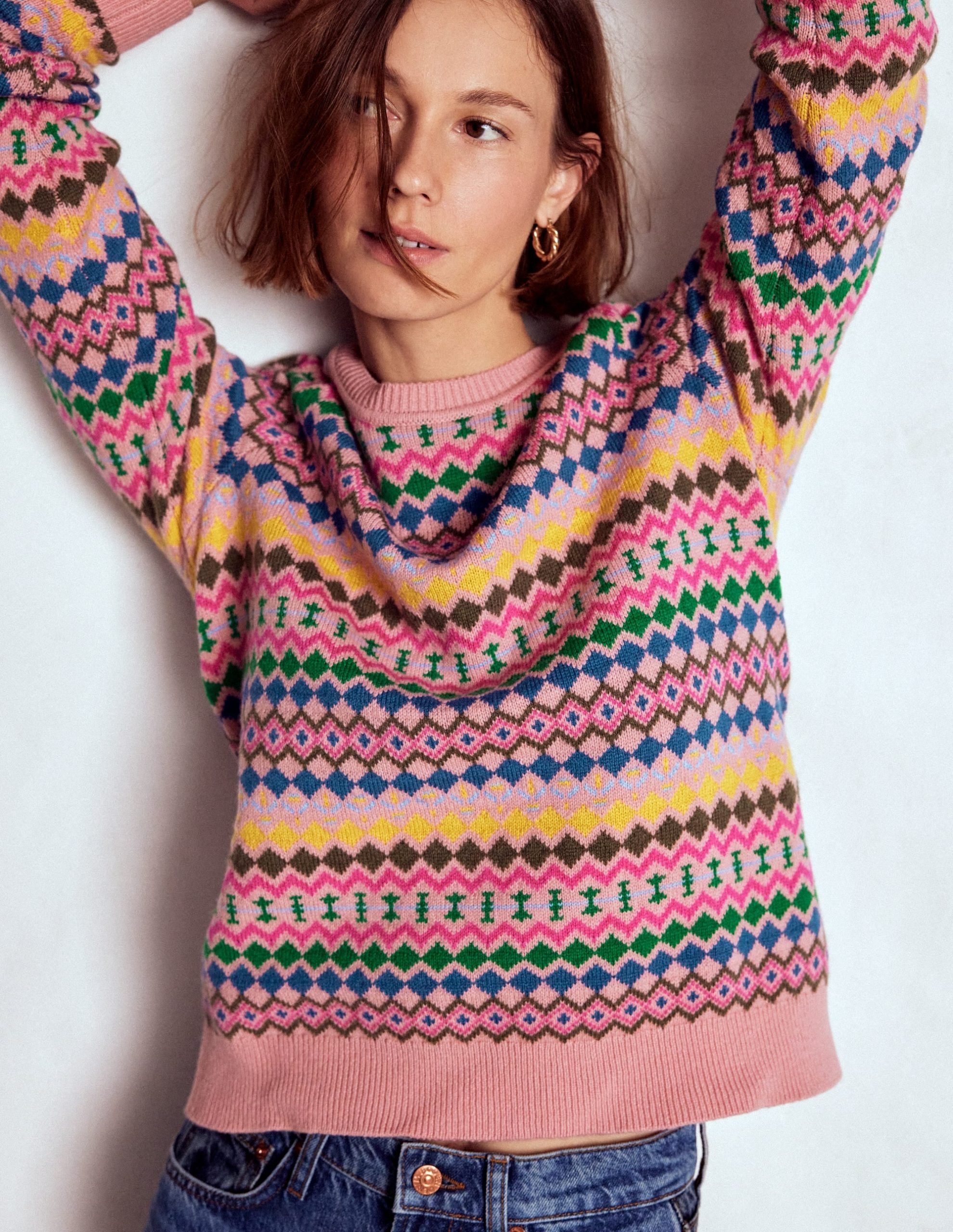 Edie Fair Isle Jumper-Pink. Geo Fair Isle