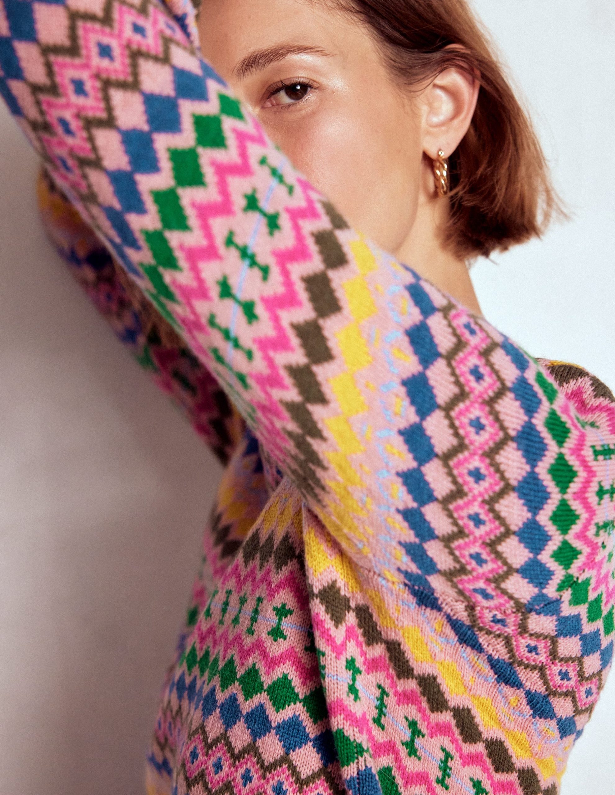 Edie Fair Isle Jumper-Pink. Geo Fair Isle - Image 2