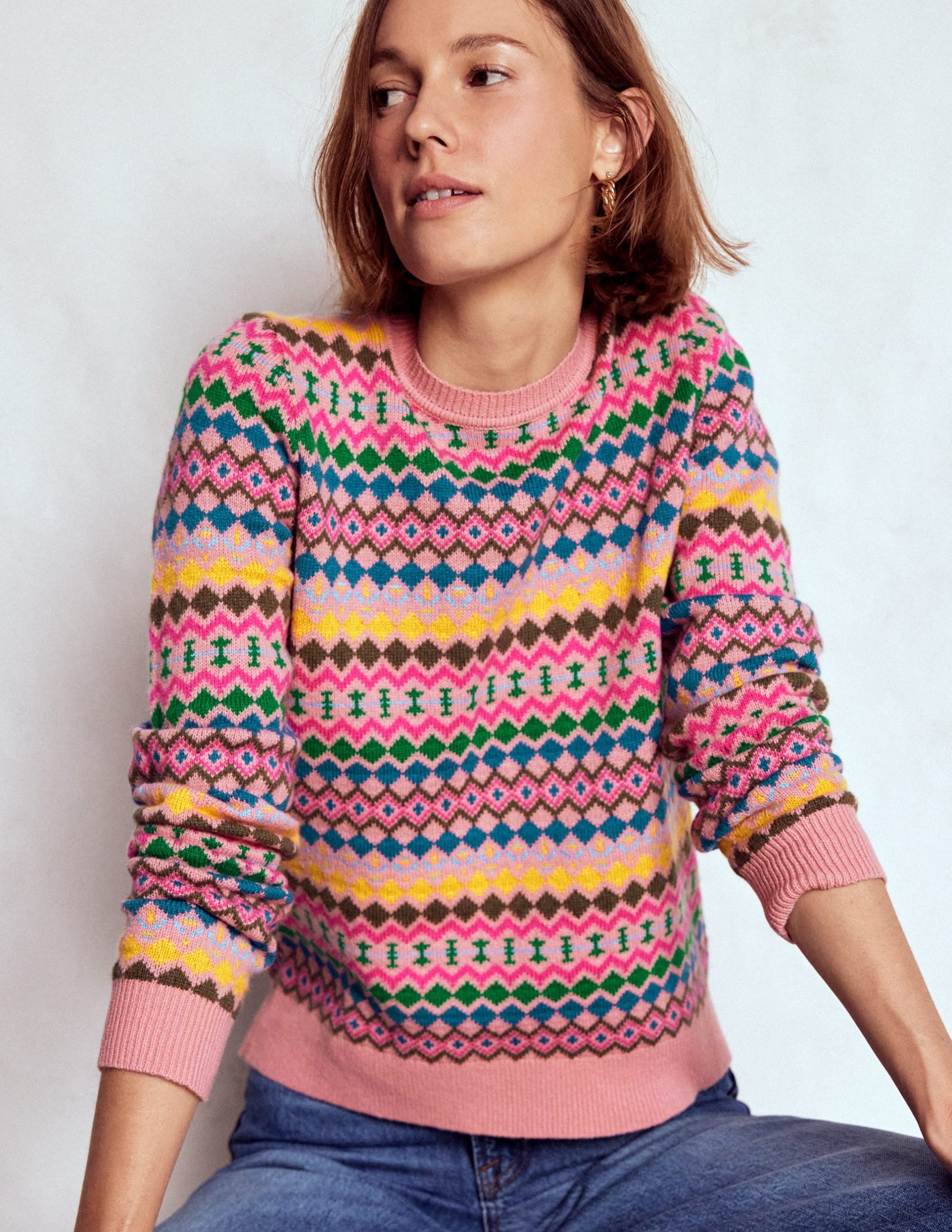 Edie Fair Isle Jumper-Pink. Geo Fair Isle - Image 4