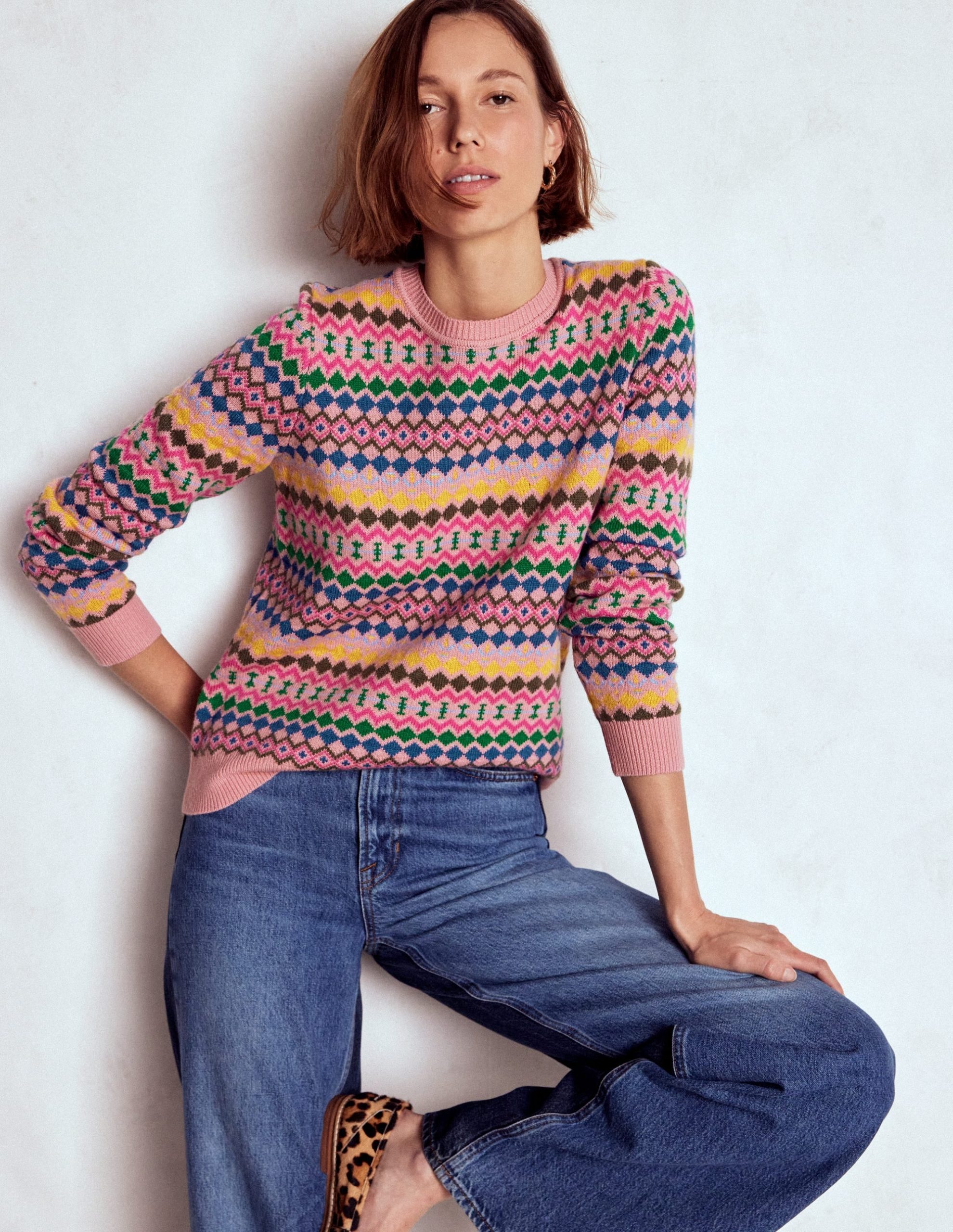 Edie Fair Isle Jumper-Pink. Geo Fair Isle - Image 5