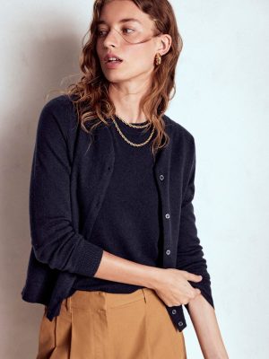 Eva Cashmere Crew Cardigan-Navy