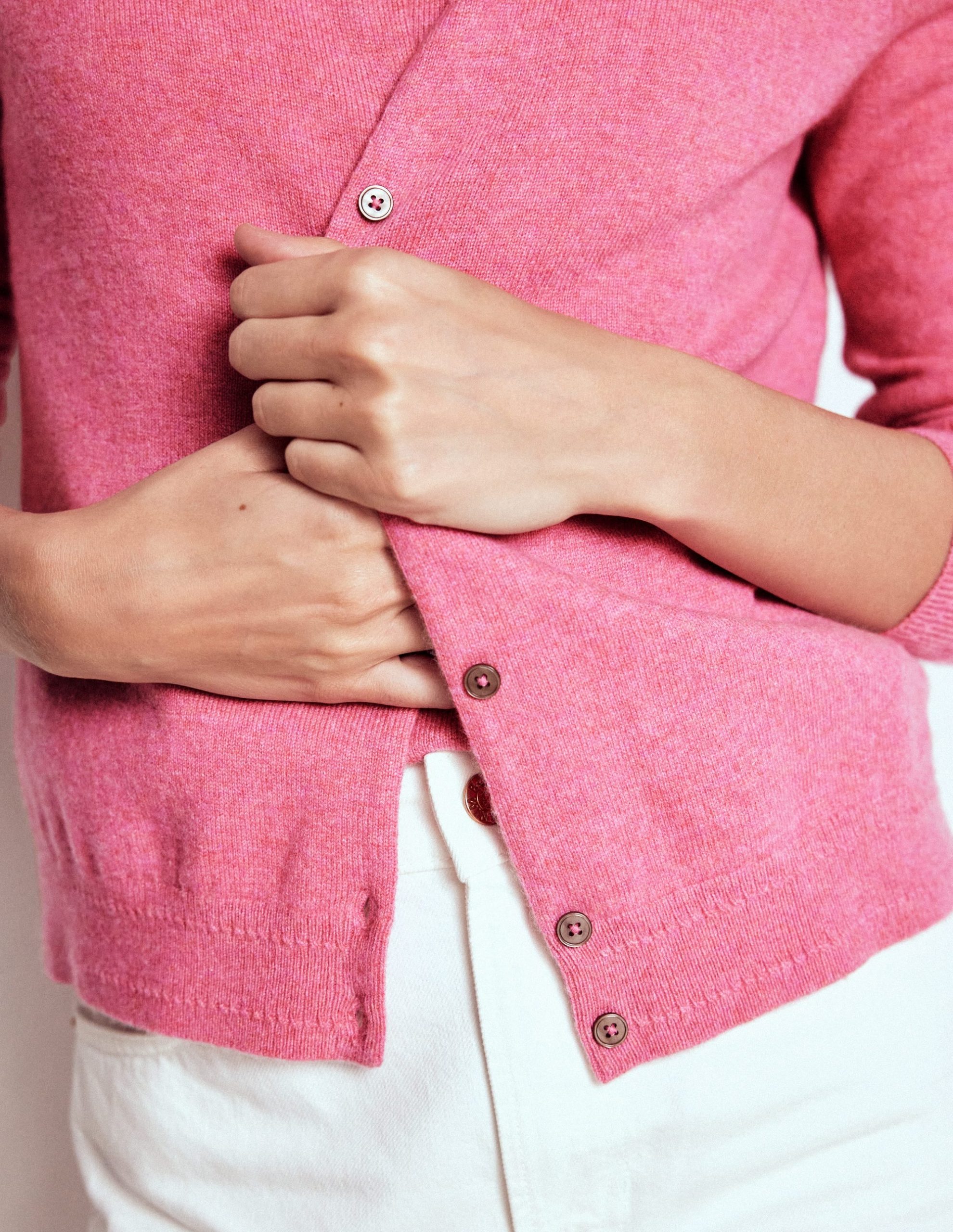 Eva Cashmere Crew Cardigan-Rose Pink Melange - Image 4