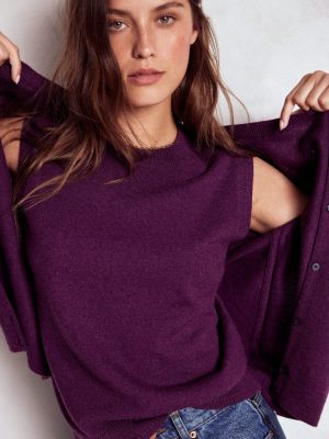 Eva Cashmere Crew Cardigan-Plum Melange