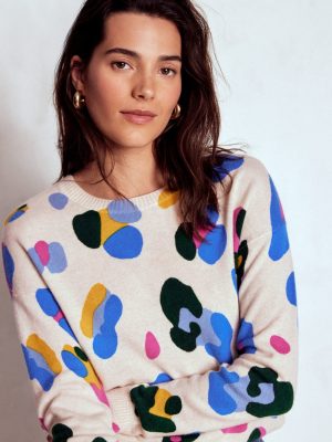 Lydia Cashmere Jumper-Warm Ivory. Leopard