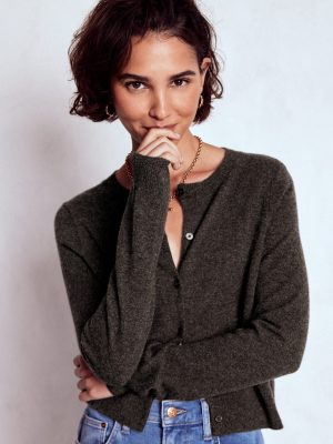 Eva Cashmere Cropped Cardigan-Charcoal Melange