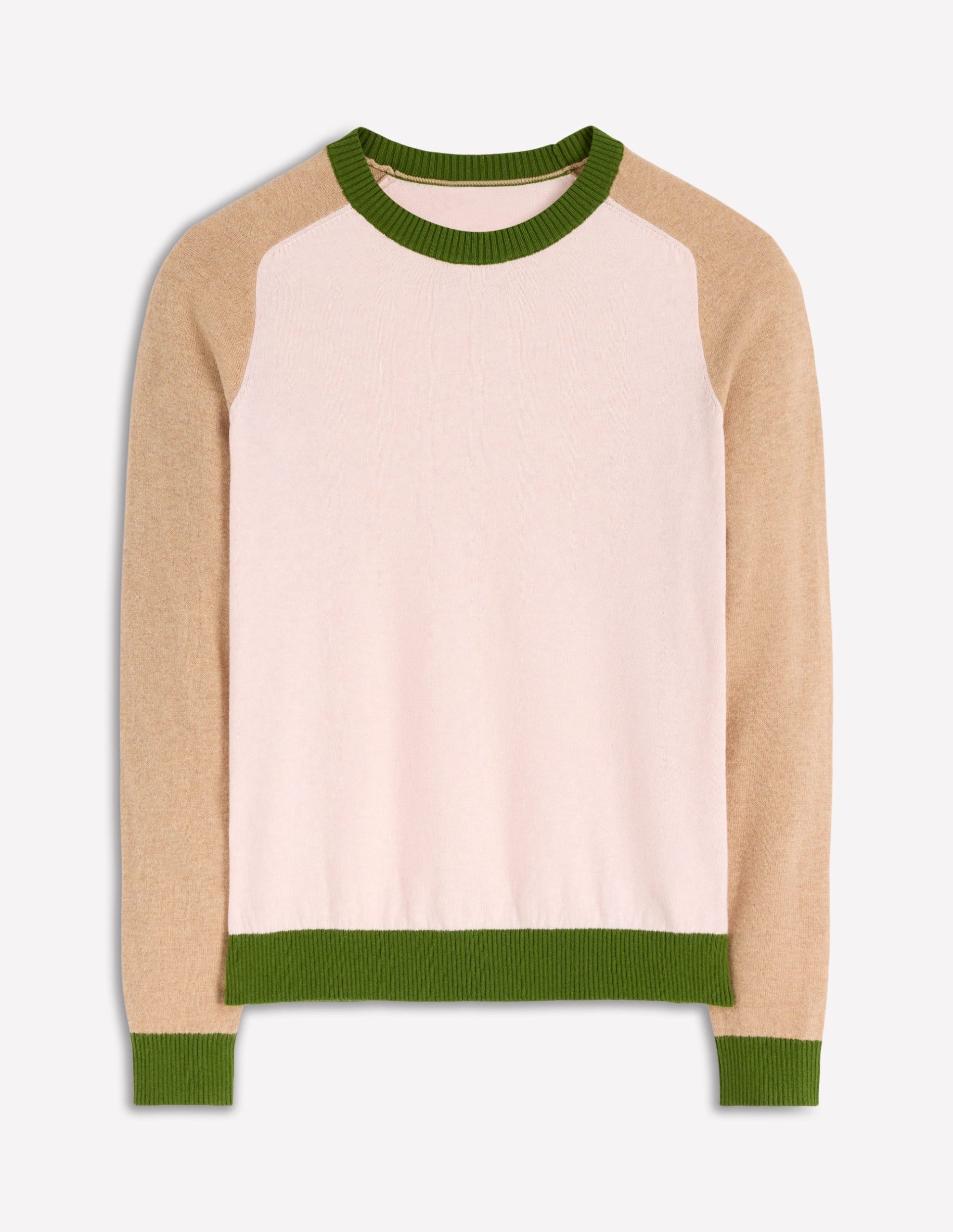 Meg Raglan Sleeve Jumper-Pink. Green Colour Block - Image 4