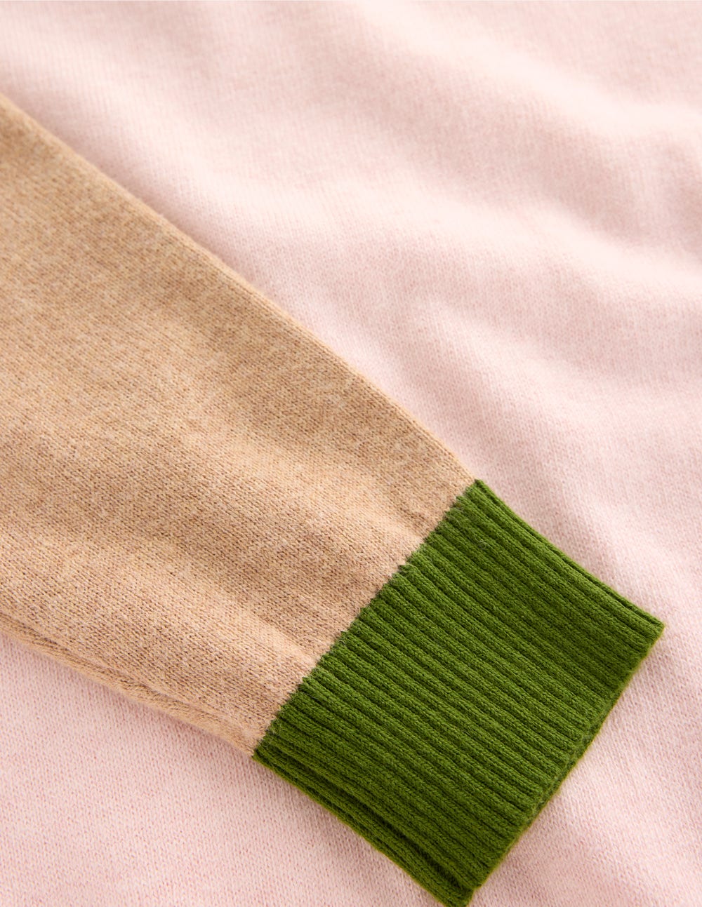 Meg Raglan Sleeve Jumper-Pink. Green Colour Block - Image 5