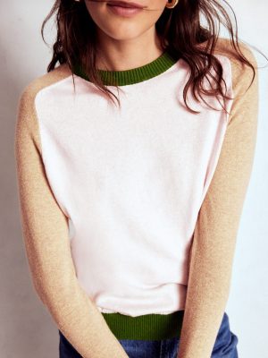 Meg Raglan Sleeve Jumper-Pink. Green Colour Block