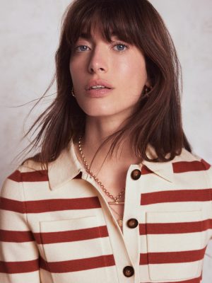 Astrid Knitted Shirt-Warm Ivory. Terracotta