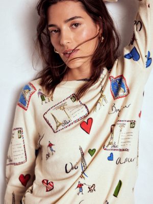 Natasha Novelty Jumper-Ivory. Postcard from Paris