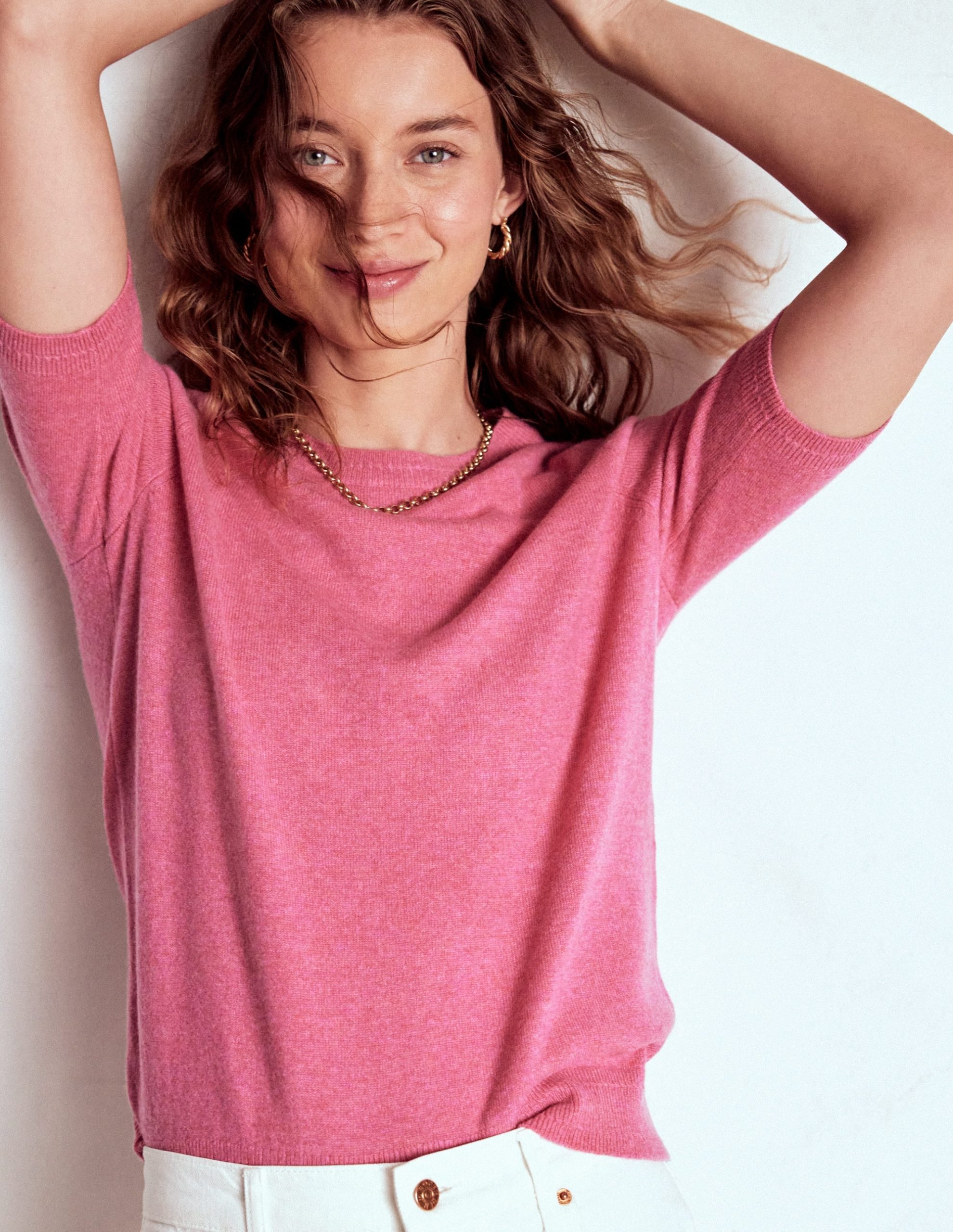 Eva Cashmere T-Shirt-Rose Pink Melange - Image 3