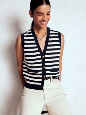 Holly Knitted Waistcoat-Navy and Ivory Stripe