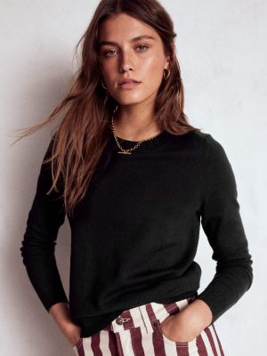 Emilia Cotton Crew Sweater-Black