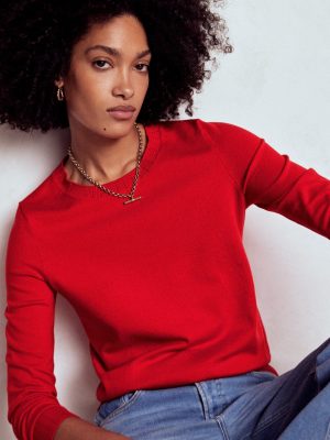 Emilia Cotton Crew Sweater-Poppy Red